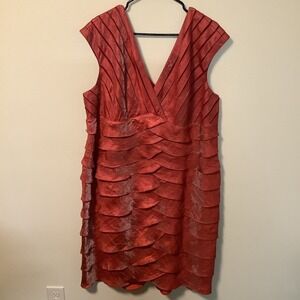 Adrianna Papell Red Tiered V-Neck Cocktail Dress